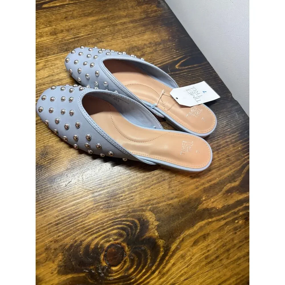 Time And Tru Blue Studded Mules Size‎ 7